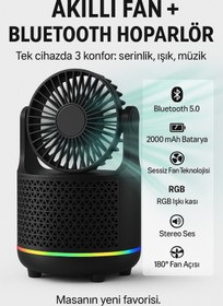 Resim Zineets Işıklı Büyük Boy FANLI Bluetooth Hoparlör Taşınabilir Şarjlı Ses Sistemi Ve Vantilatör Radyolu 