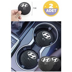Resim Hyundai H 1 Yazılı Karbon Araç Bardak Altlığı Hyundai H 1 Modeli İçin 7 Cm Şık Tasarım 2 Adet 2 Adet 