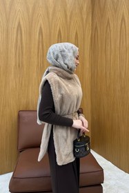 Resim Camel Kemer Detaylı Peluş Kürk Panço - 36 / Camel 