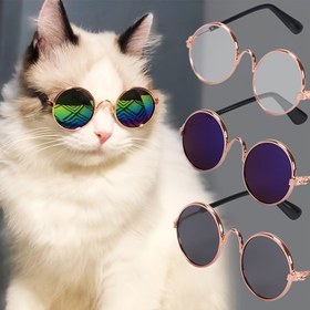 Resim Evrensel Boyutlu, Kaymaz Silikon Malzemeli Eğlenceli Kedi ve Köpek Tasarımlı Sokak Modası Renkli Lensler ile Ayarlanabilir Askılı Güneş Koruma Aksesuarları - Bir Çift Trend Hip-Hop Tarzı Evcil Hayvan Gözlüğü 