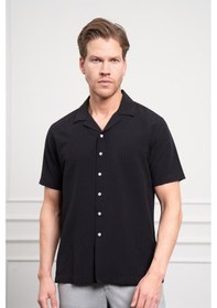 Resim Erkek Siyah Apaş Yaka Kısa Kol Gömlek 25ys004008001 Siyah Siyah 