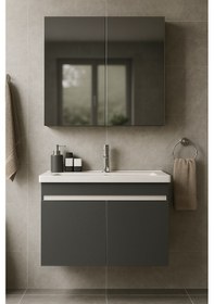 Resim Arista 80 Cm Antrasit Mdf, Seramik Lavabolu, Alt Ve Üst Dolap Antrasit 