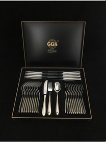 Resim Çatal Kaşık Bıçak Seti Monika Mat Altın Ggs Solingen 96 Parça Altın 