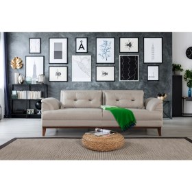 Resim Perla Sofa Madrid Üçlü Yataklı Kanepe Keten Krem 