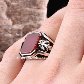 Resim Turkish 925 Sterling Silver Eagle Agate Aqeeq Stone Mens Solid Ring - US: 13.5 / 71.5 mm / Turk: 31.5 