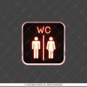 Resim Bay Etiket Wc36 Kirmizi Neon Efektli Unisex Tuvalet Simgesi Etiketi 