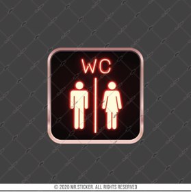Resim Bay Etiket Wc36 Kirmizi Neon Efektli Unisex Tuvalet Simgesi Etiketi 