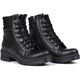 Resim Kadın Siyah Bağcıklı, Fermuarlı Postal Bot Kalın Tabanlı Günlük Kışlık Bot Siyah 