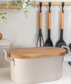 Resim The Mia Stripe Ahşap Kapaklı Ekmek Saklama Kutusu Bej 40x22x18 Cm Stp0020 Diğer 
