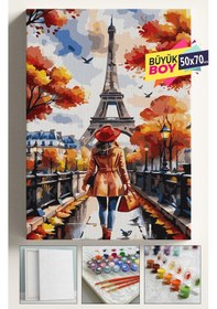 Resim Sayılarla Boyama Seti Numaralı Tuval Fırça Boya Dahil Kasnaklı Set 50x70 Cm - Paris Kırmızı Kadın 