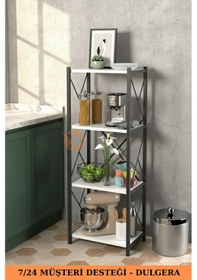 Resim Fourty 4 Raflı Metal Dar Tekli Kitaplık Dekoratif Ofis Salon Rafı 124 Cm Beyaz 