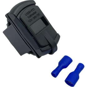 Resim 12V-24V DİJİTAL VOLTMETRE+ŞARJ CİHAZLI (USB+TYPE-C) (3 A) (ANAHTAR TİPİ) (MAVI IŞIK) 