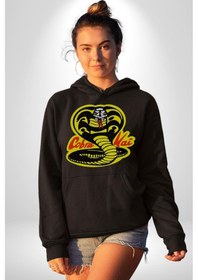 Resim Cobra Kai Karete Çocuk Yılan Logo Dizi Kadın Erkek Siyah Kapüşonlu Sweatshirt Hoodie Siyah 
