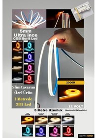 Resim Ultra Ince 5mm. Kalınlık Cob Şerit Led 2000k Neon Gibi Yanar. 