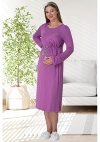 Resim Mecit Pijama Mecit 5539 Mor Emzirme Bölmeli Lohusa Gecelik 