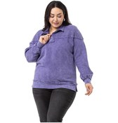 Resim Büyük Beden Pis Dikişli Fermuarlı Yırtmaçlı Parça Boyalı Mor Sweatshirt-mor Mor 