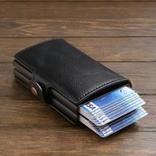 Resim Erkekler için Otomatik Açılır Kart Cüzdanı - İnce Minimalist İş Organizatörü, Tek Dokunuşla Erişim, PU Deri - Sızdırmaz Tasarım, Profesyoneller İçin, Babalar Günü ve Sevgililer Günü Hediyesi (Şık Siyah) - Kredi/Debit Kartları ile Uyumlu, Kart Tutucu, Dayanıklı Fiber Doku 