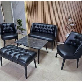 Resim Azra Mobilya Deri Çay Seti Koltuk Takımı Oturma Grubu Cafe Mobilya Ofis-büro Mobilya Balkon Mobilya Siyah 