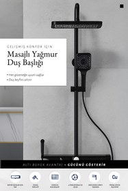 Resim Zift Unique Premium Siyah Duş Sistemi Seti - 4 Fonksiyonlu Yağmur Duş Başlığı, Temperli Cam Raf, Masajlı El Duşu 