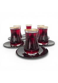 Resim Sudedi Home Altın Yaldızlı Çay Bardağı Seti Siyah Tabaklı 6 Lı Cam Çay Takımı Siyah 