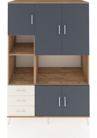 Resim Kronos Dolap 9 Raflı 3 Çekmeceli 5 Kapaklı 132x59x195 Çam-antrasit/aytaşı Antrasıt/aytası 