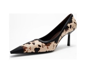 Resim Luvishoes Luvi Shoes Rona Siyah Bej Desenli Mat Burunlu Kadın Topuklu Ayakkabı Bej 