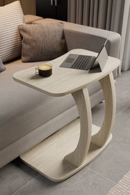 Resim eda hacıoğlu edam bedding group Traverten Dikdörtgen C Model Yan Sehpa Hareketli Tekerlekli Yan Laptop Masası 