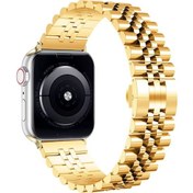 Resim Forzacase Apple Watch 10 42mm İle Uyumlu Rolex Tasarım Metal Kordon Kayış - Fc879 Gold 