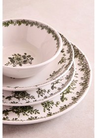 Resim Antik Yeşil 27 Parça 6 Kişilik Seramik Yemek Takımı Vintage Çiçek Desenli Yuvarlak Servis Seti Yesıl Yeşil 