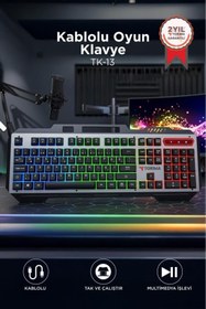 Resim Torima Oyuncu Klavyesi Rgb Işıklı Mekanik Ergonomik Kablolu Klavye TK13 Siyah 