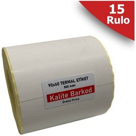 Resim 90X60 Termal Etiket 15 Rulo Barkod Etiketi Kalite Barkod 
