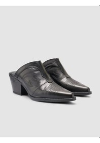 Resim %100 Hakiki Deri Siyah Kadın Kovboy Terlik Siyah 