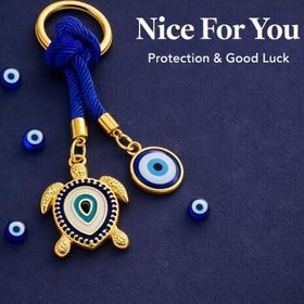 Resim Nazar Boncuğu Kaplumbağa Anahtarlık - Şans ve Koruma Sembolü Evil Eye Keychain, Premium Altın Kaplama Nazar Charm, Araba Anahtarı & Çanta İçin Şık Hediyelik 