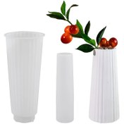 Resim 2 adet Şık Beyaz Ribbed Vazo, Vişne Dalı Tasarımı ile - Silikon Kalıplar, Reçine Kalıpçılığı için, Takı ve Ev Dekoru için Mükemmel, Ev Dekoru Vazo|Süs Vazo|Dayanıklı Vazo 
