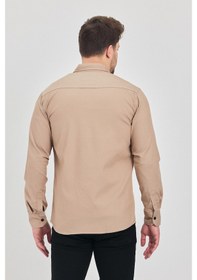 Resim Erkek Dar Kesim Kot Gömlek Krem 