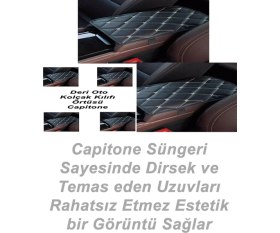 Resim Desingonb Toyota Corolla (1992-2001) Deri Oto Kolçak Kılıfı Örtüsü Capitone Süngerli Beyaz Nakışlı 