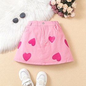 Resim Kalp Desenli Şirin Pembe Kot A-Line Etek, Casual Giyim İçin Mükemmel. 