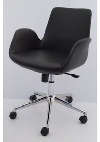 Resim Hava Siyah Deri Ofis Çalışma Koltuğu 