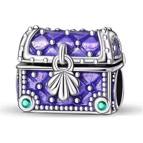 Resim Açılabilir Taşlı Hazine Sandığı Boncuk Charm Gümüş 