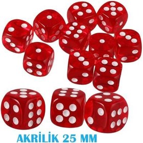 Resim Miajima Büyük Boy Casino Okey Zarı Akrilik Kırmızı Şeffaf 25 mm-2 Adet 