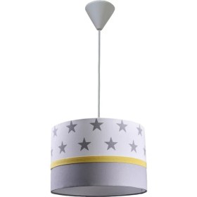 Resim Onay Beyaz Yıldızlı M-502 Gri Sarı 2.li Set Kumaş Kaplama Genç ve Çocuk Odası Avize ve Abajur Takımı 