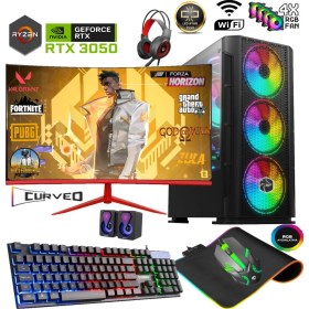 Resim Apphirex TC77 Ryzen 5 5500 16GB 512GB M.2 SSD RTX3050 24'' Curved Oyuncu Masaüstü Bilgisayarı Hazır Sistem 