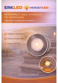 Resim Sensörlü Ledli Koridor Ve Merdıven Led Spot Yuvarlak Gunısıgı Gün Işığı 