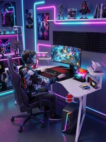 Resim Karr Gaming Vortex 25mm Kanatlı Oyuncu Masası | Beyaz Karbon Fiber Kaplama | Raflı Oyuncu Masası 