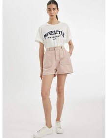 Resim DeFacto Mom Fit Yüksek Bel Kısa Paça Gabardin Şort D0042AX24HSBR134 