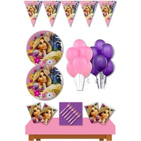 Resim Rapunzel 40 Kişilik Doğum günü süsleri parti seti ekonomik seti 