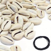 Resim 100 adet Önceden Kesilmiş Doğal Kauri Kabuk Boncukları, 0.71-0.83" Pürüzsüz Plaj Kabukları DIY Takı Yapımı İçin - Kolye & Bilezik El Sanatları Malzemeleri 15m Mumlu Kordon ile 