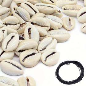 Resim 100 adet Önceden Kesilmiş Doğal Kauri Kabuk Boncukları, 0.71-0.83" Pürüzsüz Plaj Kabukları DIY Takı Yapımı İçin - Kolye & Bilezik El Sanatları Malzemeleri 15m Mumlu Kordon ile 