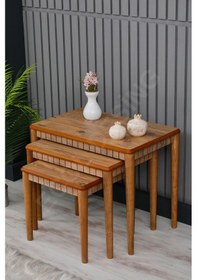 Resim Faymend Luna Atlantik 3'lü Lüx Ahşap Sehpa Atlantik 