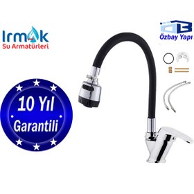 Resim Tesitay Mutfak Eviye Bataryası Siyah Kubarlı Mutfak Musluğu Armatür 